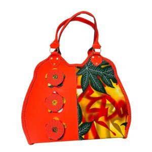 Red Leather African Print Bag