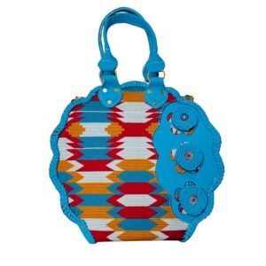 Handmade Blue Leather African Print Kente Bag made in Ghana